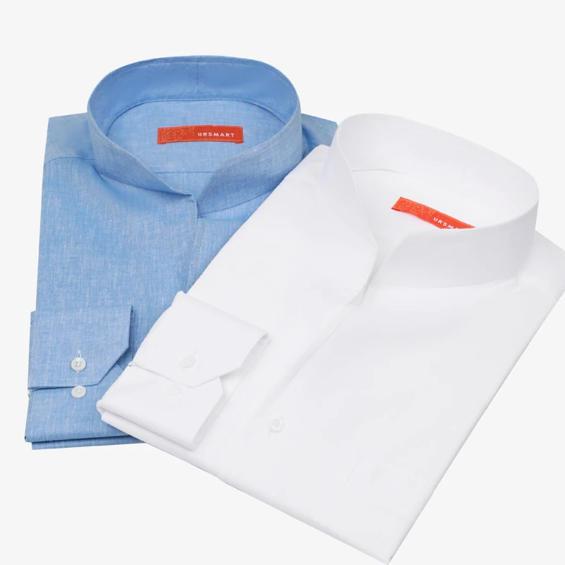 Premium Minimalist Men's Blue Linen Shirt - Long Sleeves Custom Business Casual Design Breathable and Stylish