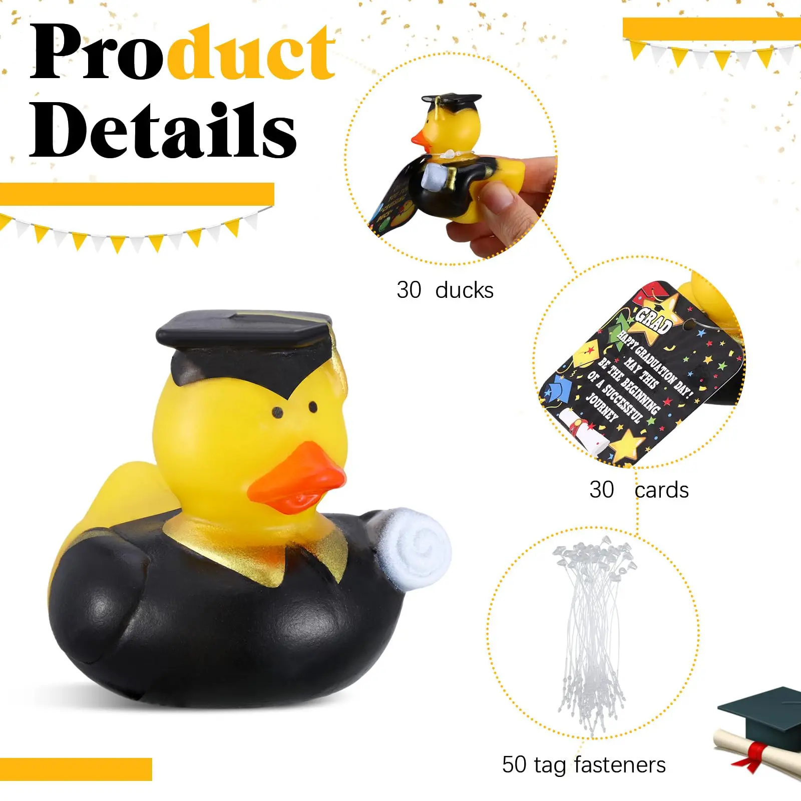 Canard en caoutchouc Grad avec cartes de fête, mini canard en caoutchouc Grad, faveur de graduation, cadeaux DLIGHTGifts avec capuchon de graduation et certificat, 30 ensembles