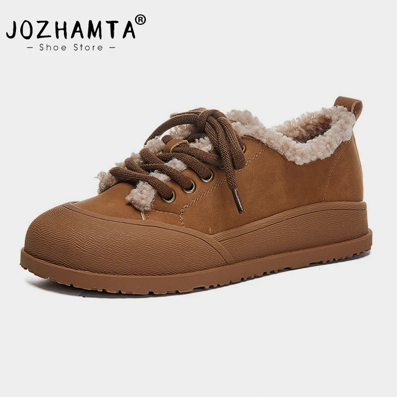 JOZHAMTA 2025 News Women Ankle Boots Kid Suede Snow Boots Warm Wool Short Sneakers Winter Low Heel Shoes Size 35-40