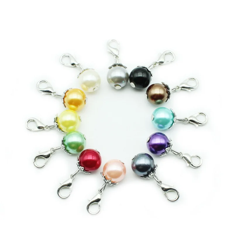 24pcs Mix12 Color Resin Pearl Lobster Clip Hanging Charms DIY Pendant Bracelets Dangle Jewelry Accessories