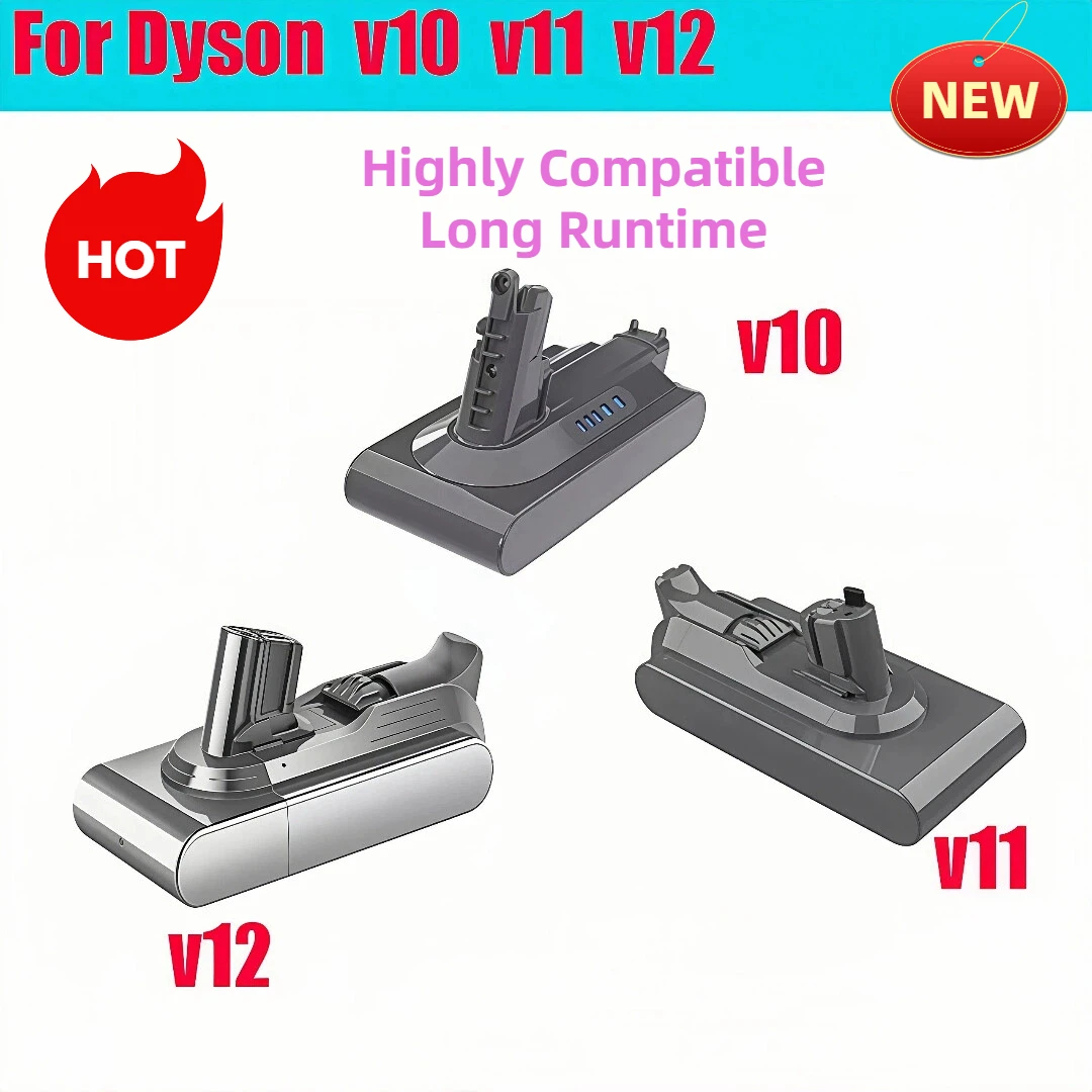 Batterie de remplacement Li-ion améliorée 25,2 V pour aspirateurs sans fil Dyson V10 V11 V12 Slim, Absolute, Animal, Fluffy