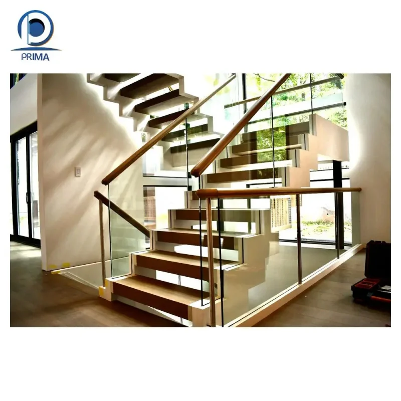 custom.Modern Straight Staircase Steel Structure Wood Treads Glass Railing Indoor Construction Stairs