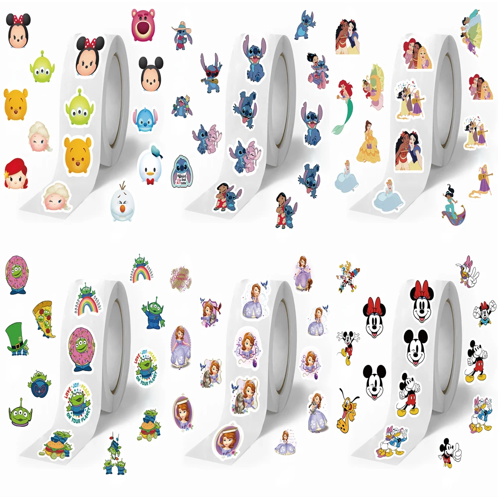 

500pcs Disney Kawaii Stitch Mickey Mouse Stickers Anime Seal Label Decorative Cartoon Kids Decoration Party Stickers Rolls Toys