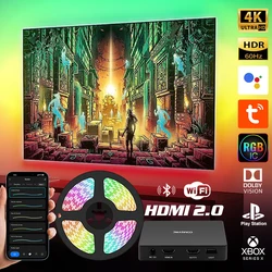 RGBIC Ambient podświetlenie Led 4K HDMI 2.0 urządzenie sterowanie Bluetooth WIFI ekran taśmy kolorowej synchronizacji inteligentna dioda Led pasek 55-75 Cal TV