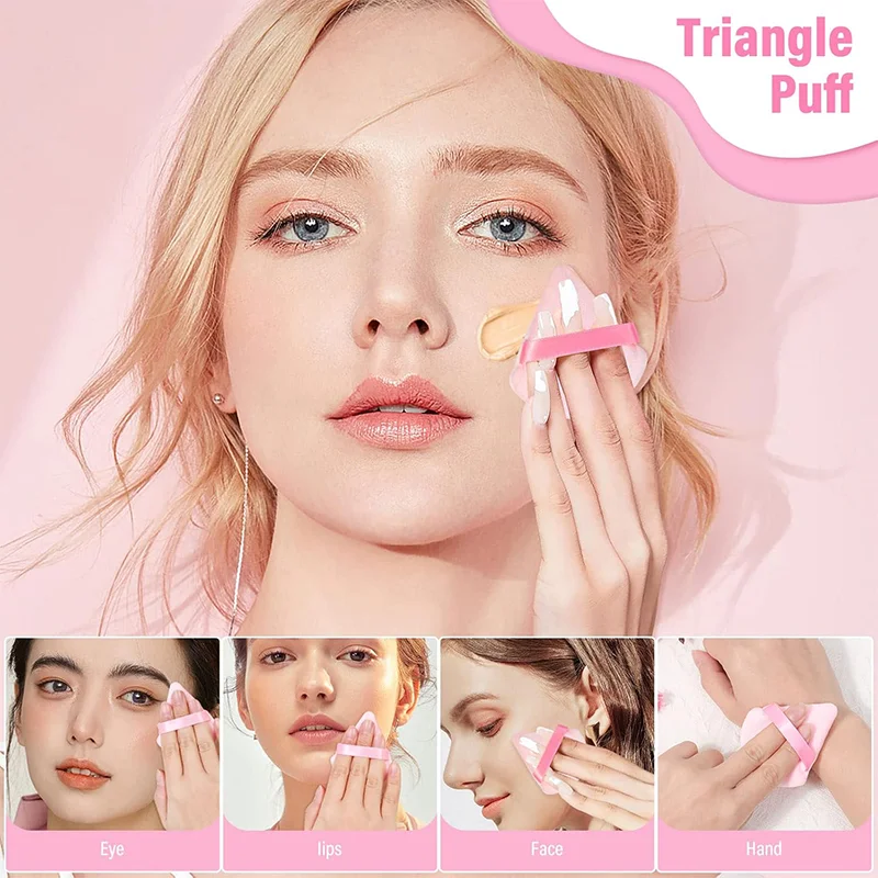 1pc Soft Fluffy Pink Triangle Puff (7×6×1cm) - Dual Wet/Dry Use Powder Puff with Finger Strap, Precise Application Eyes/Nose - Image 5
