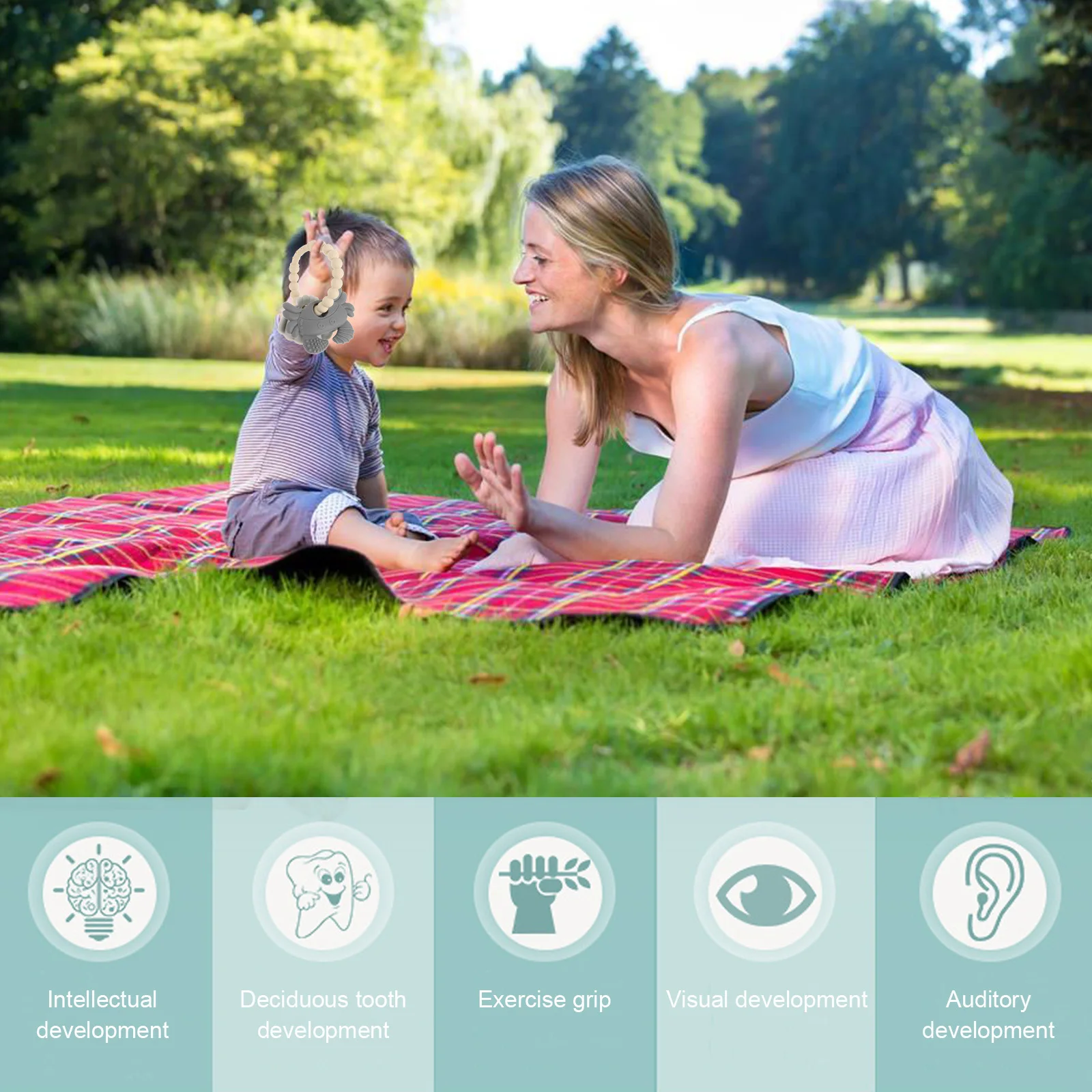 귀여운 게 모양의 부드러운 실리콘 치발기, 신생아 및 유아에게 이상적이며, 치아가 나는 과정 중 불편함을 빠르게 완화합니다.