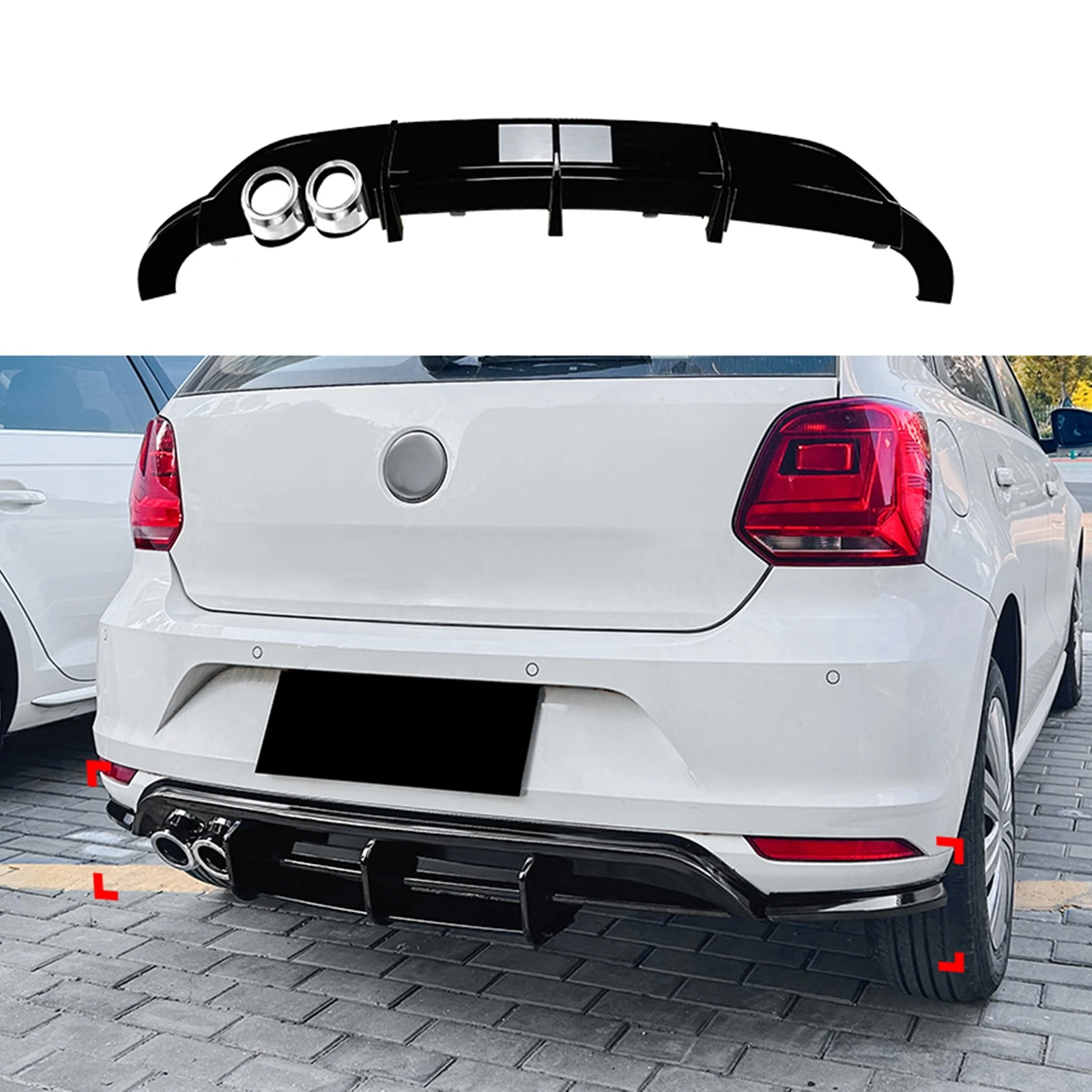 

Rear Bumper Diffuser Lip For Volkswagen VW Polo MK5 6R 2009-2014 Piano Black Boot Lower Spoiler Plate Splitter Bracket Protect