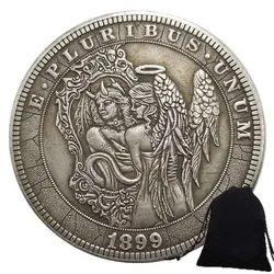Luxury Nightclub Angel'Wings Hobo Nickel Art Couple Coin/US Good Luck Pocket Badge Commemorative Morgan Coin+Gift Bag