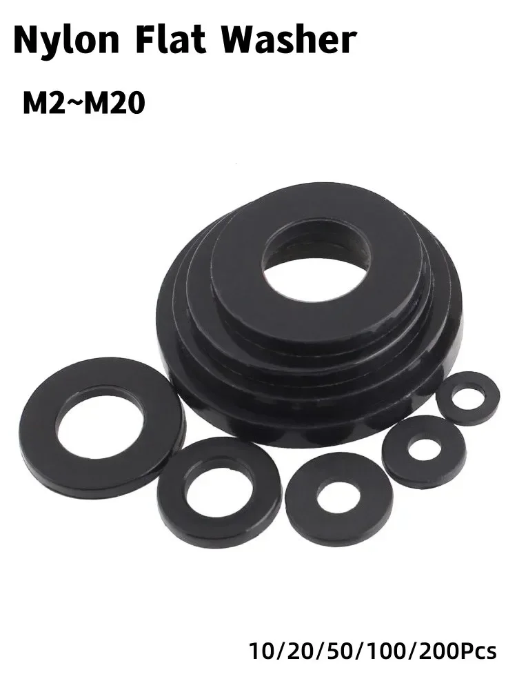 ‌PA66 Nylon Flat Washers (M2-M20) | Black Insulation Spacer Kit | 1-3mm Plastic Gasket Rings for Electrical & DIY Projects‌