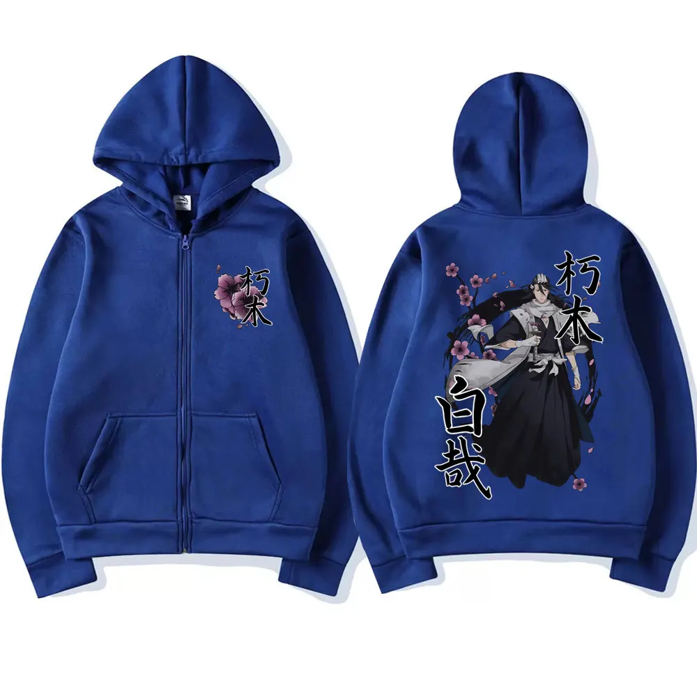 Anime Bleach Kuchiki Byakuya Cherry Blossom Zipper Hoodie Men Women Fashion Casual Oversized Zip Up Jacket Man Fleece Sweatshirt