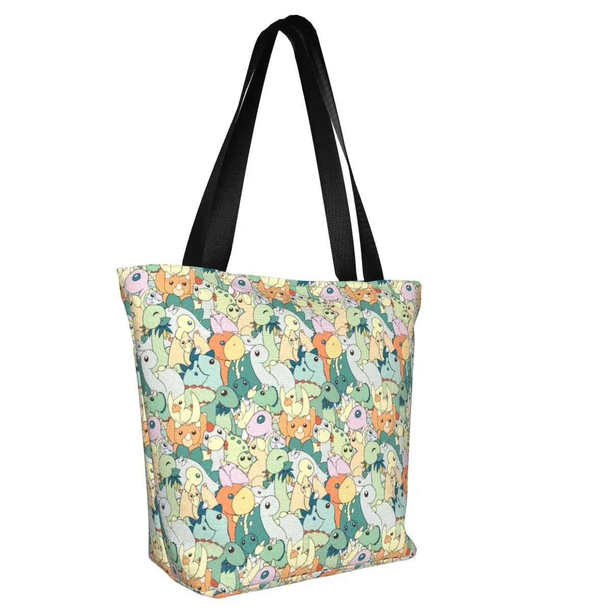Custom Dino Dinosaur Pattern Canvas Shopping Bag Women Recycling Grocery Cartoon Tote Shopper Bags