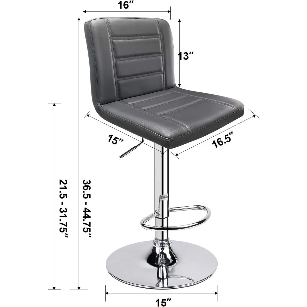 Modern ajustável Bar Stools Set com Costas, Banqueta Giratória, Cinza, Conjunto de 2