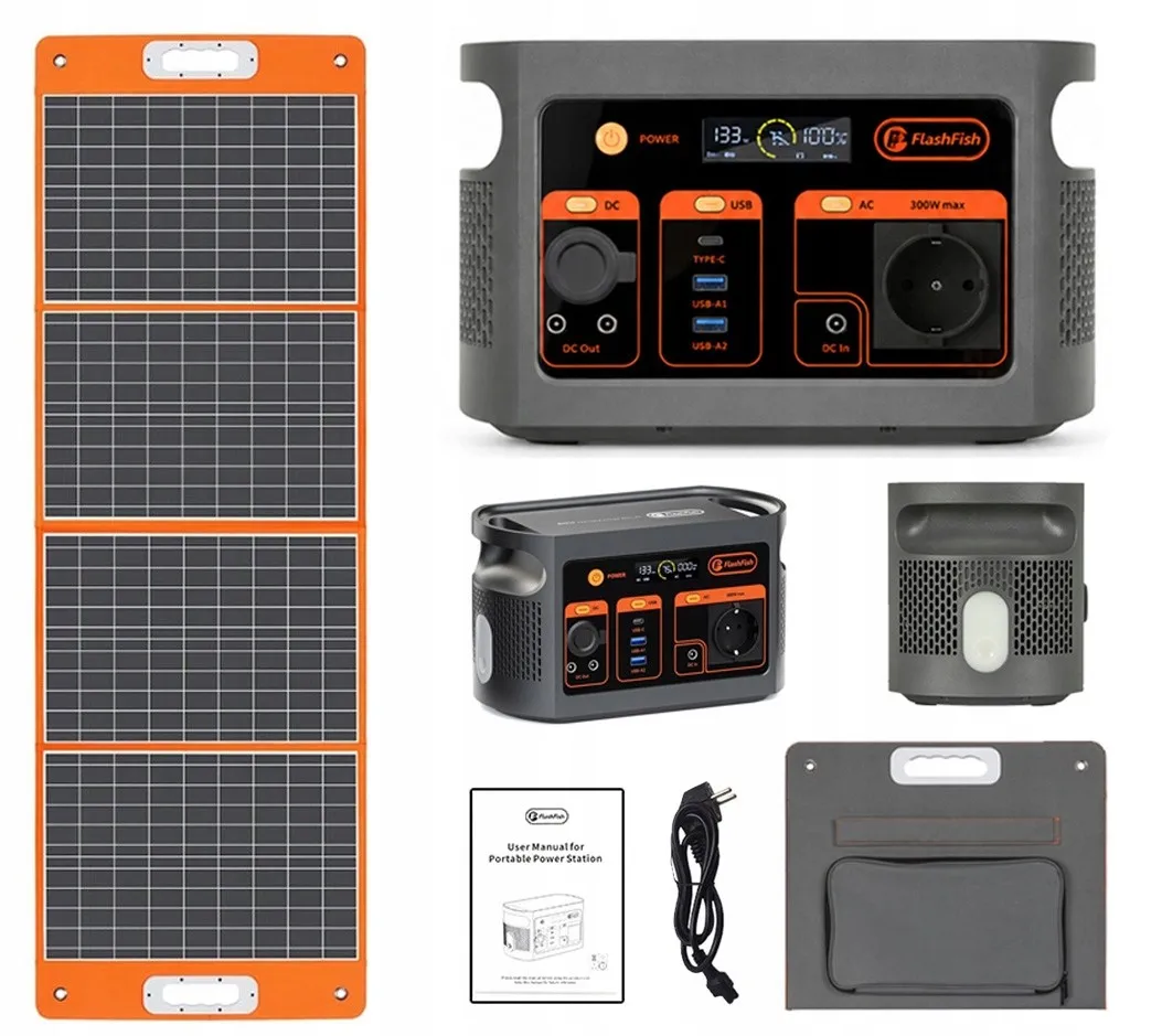 FlashFish E103 Tragbare Powerstation + TSP18V100W Faltbares Solarpanel 300W 179,2 Wh LiFePO4-Batterie Solargenerator mit USB QC3.0 Typ-C DC-Ausgang für Camping und Notfälle
