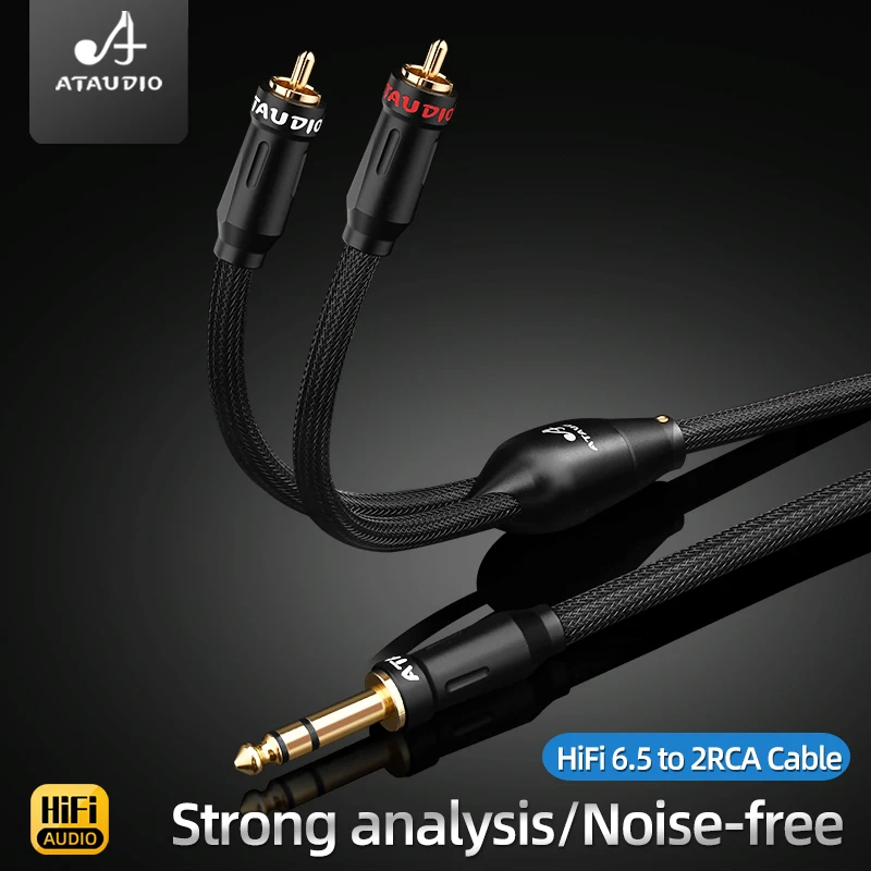 6N OFC HiFi Metal Shock Splitter Audio Cable With 6.5mm Jack to 2RCA Male to Male Cord for Mixer Amplifier