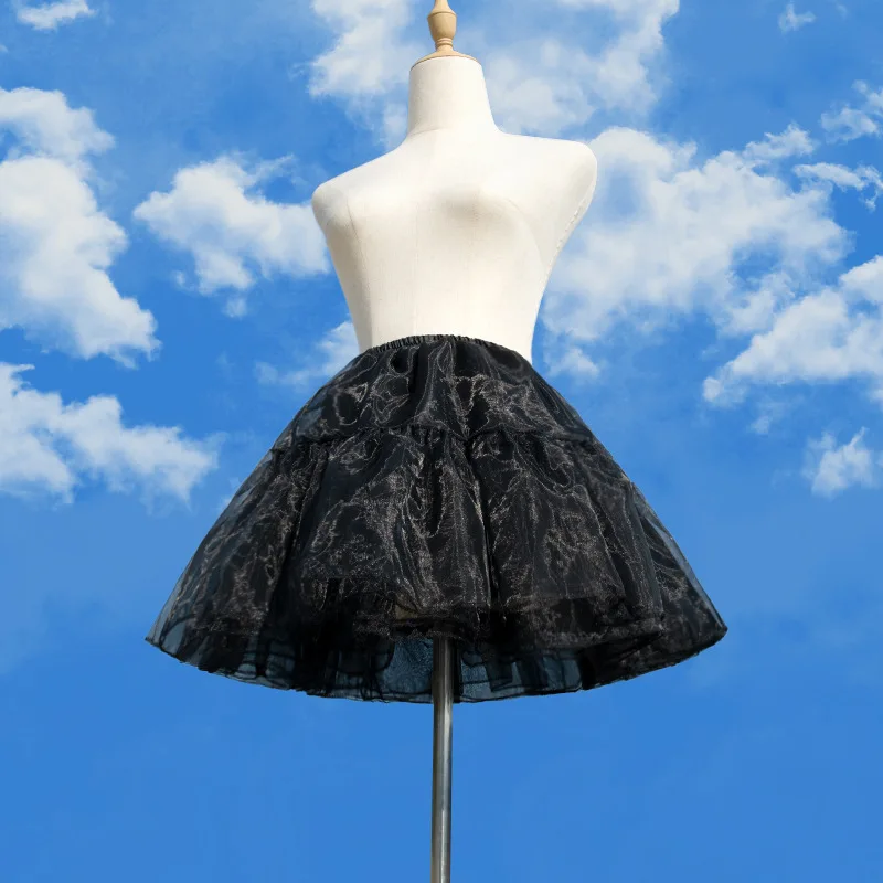 Gaun Lolita 4 Lapis Rok Petticoat Putih Hitam Mengembang Rok Lolita Tanpa Tulang Penyangga Lembut Aksesoris Gaun Kanopi Gadis Cosplay Jepang