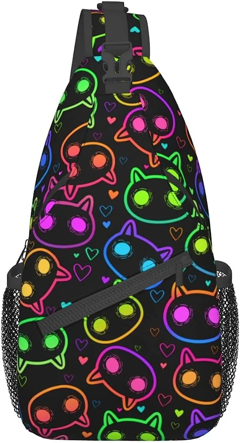 Neon Cats Sling Bag Women Men Crossbody Backpack Shoulder Bag Unisex for Travel Casual Hiking with Adjustable Shoulder Strap