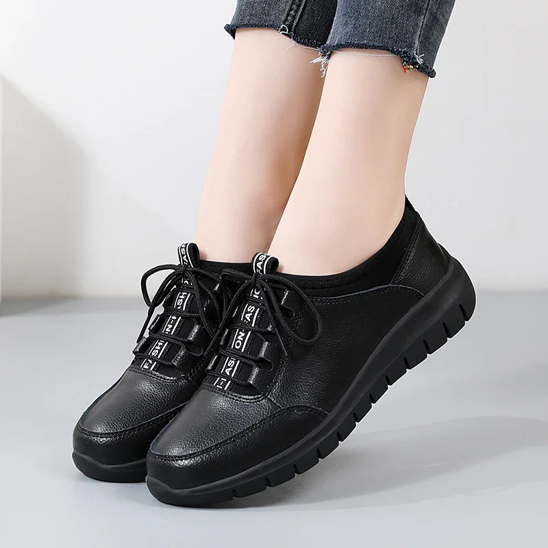 2024 Hot Seller New Sneakers Women Shoes Platform Loafers Lace Up Leather Flats Trend Spring Casual Mom Shoe Uxst