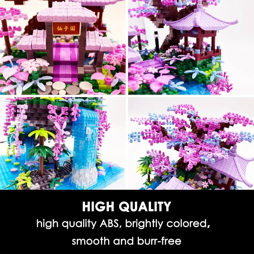 Juego de construcción de arquitectura de palaciego de luna y bonsái de flor de cerezo de inspiración japonesa, juguete de ladrillos en miniatura de 2588 piezas para mayores de 14 años