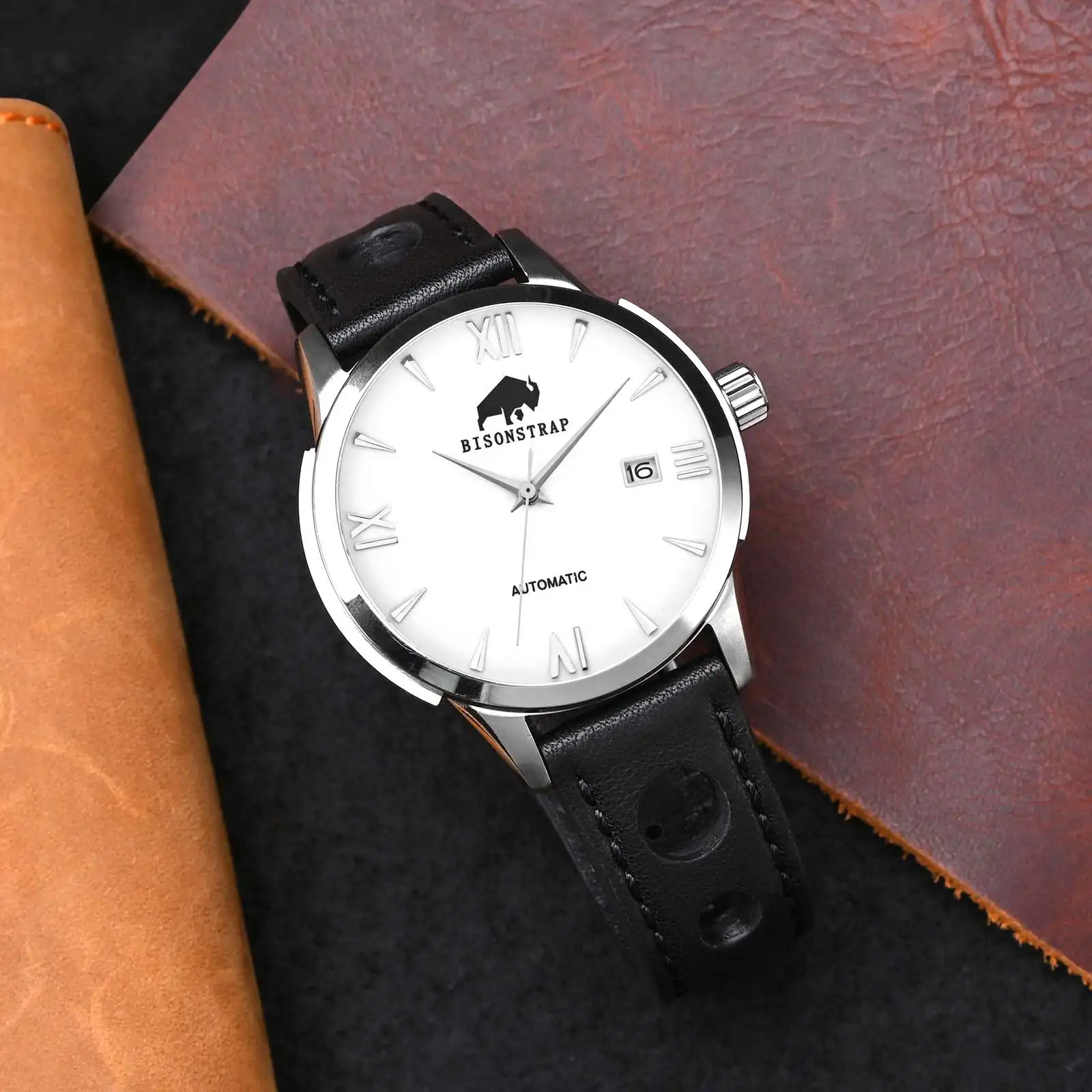 BISONSTRAP Rally Leather Watch Band, 18mm 20mm 22mm Watch Band, Replacement Straps for Men, Black\\Silver Buckle