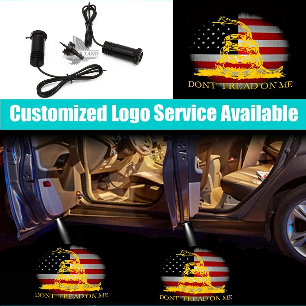 2 Pieces Wired Don't Tread On Me US American USA Gadsden Flag LED Rattlesnake Logo Ghost Shadow Lights Car Door Welcome Projecto