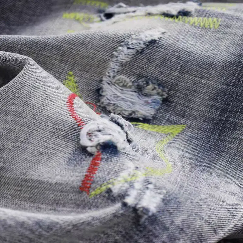 Fashion Designer Men Jeans High Quality Retro Gray Blue Stretch Slim Fit Ripped Jeans Men Embroidery Vintage Denim Pants Hombre