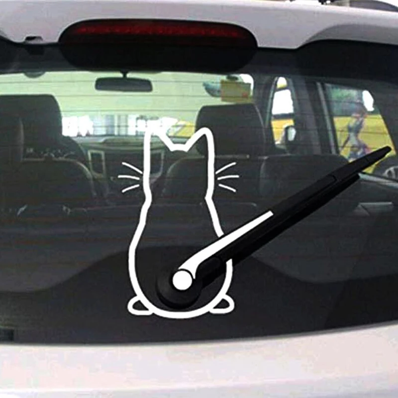 Cute Kitty Cat Car Windshield Wiper Vinyl Art Sticker Decor Lovely Animal Cat Mural Art Decal For Car Window Loptop Decoration