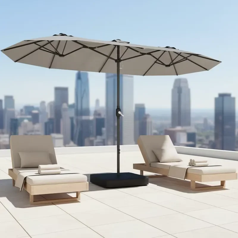 Modern Double Sided Folding Parasol UV Protection Heavy Duty Iron Frame Outdoor Garden Patio Umbrella Hand Lift Mechanism