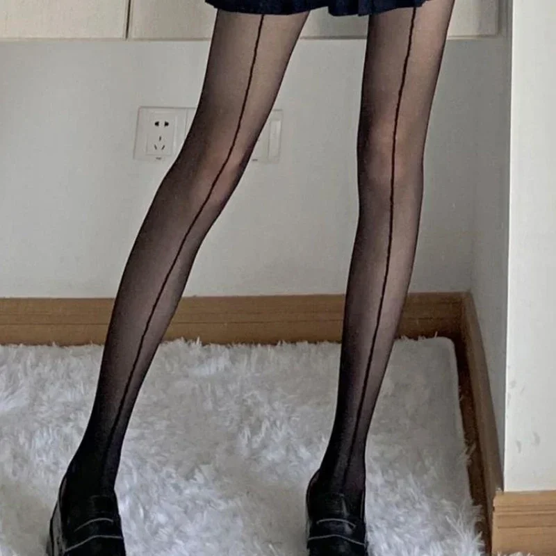 المرأة مثير الرجعية انظر من خلال جوارب طويلة مع الجبهة الخلفية التماس العمودي شريط الروبيان خط شير الجوارب جوارب حريري
