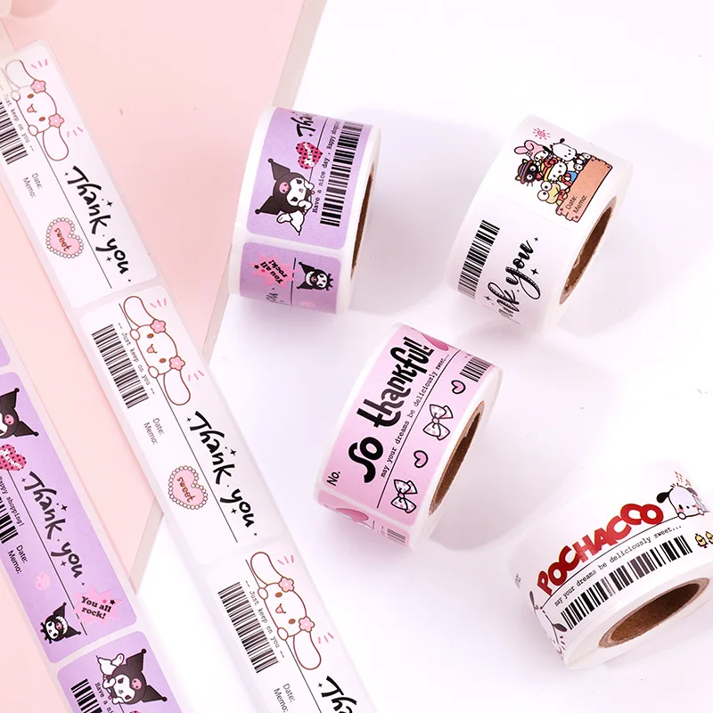 120Pcs/roll Sanrio Hellokitty Kuromi Mymelody Cartoon Paper Stickers Triple Sealing Tape Stickers Gift Decoration Toys