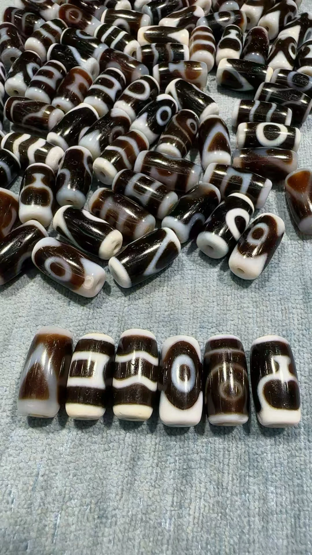 

50 шт./лот, белый цвет, 10 мм * 20 мм, тибетские бусины Дзи, натуральные бусины с несколькими узорами для глаз, амулет, бусины «сделай сам», браслеты, ожерелья