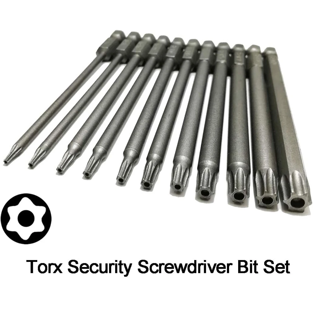 Torx cabeça chave de fenda Bit Set, haste hexagonal magnética, aço S2, brocas longas, Bits Torx Segurança, T6-T40, 1, 4 \