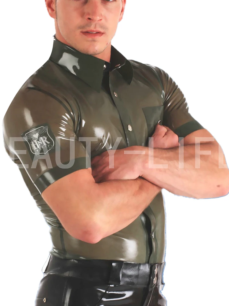 Latex Shirt for men fetish Top Coat bodysuit Jacket sexy Polos handmade blouse plus size customization