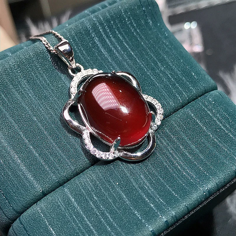 

925 Silver Cabochon Gemstone Pendant 12mm*16mm Natural Garnet Necklace Pendant 18K Gold Plating Garnet Jewelry