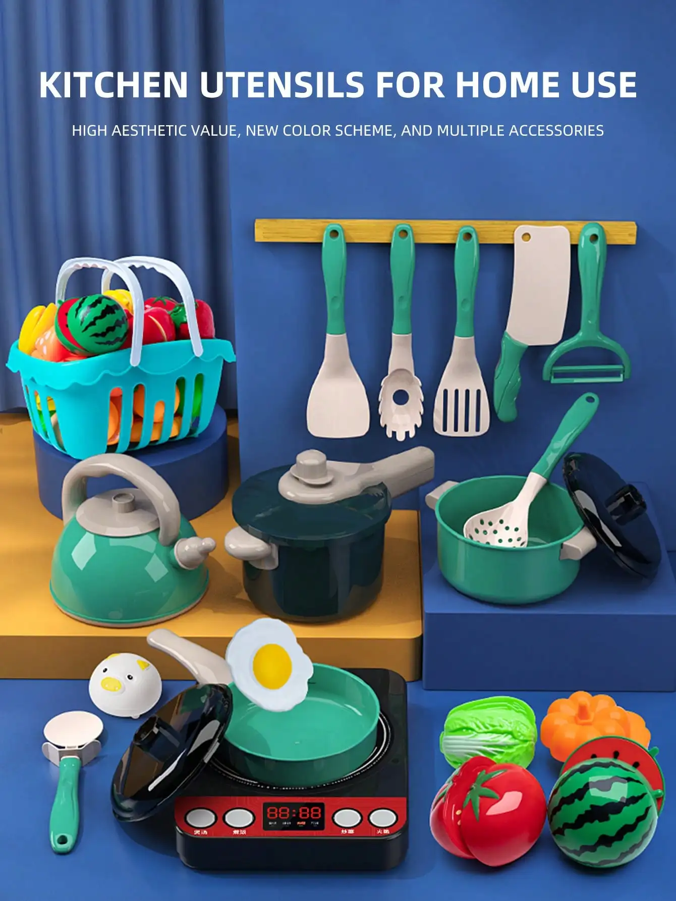 Juego de Juguetes de Cocina para Niños, 110/69/28 Piezas, Kit de Accesorios de Cocina de Juguete con Ollas de Juguete, Comida de Imitación, Juguete de Cocina para Niños Pequeños, Niñas y Niños