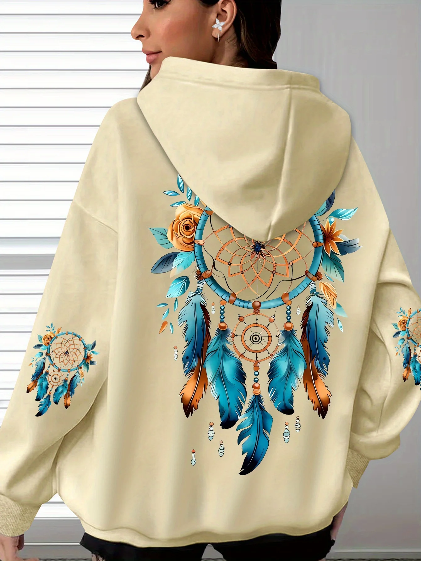 Retro Hoodie Back Long Sleeve Printed Long Sleeve Pocket Hoodie Cute Casual Fashion Natural Camping Plush Sweatshirt
