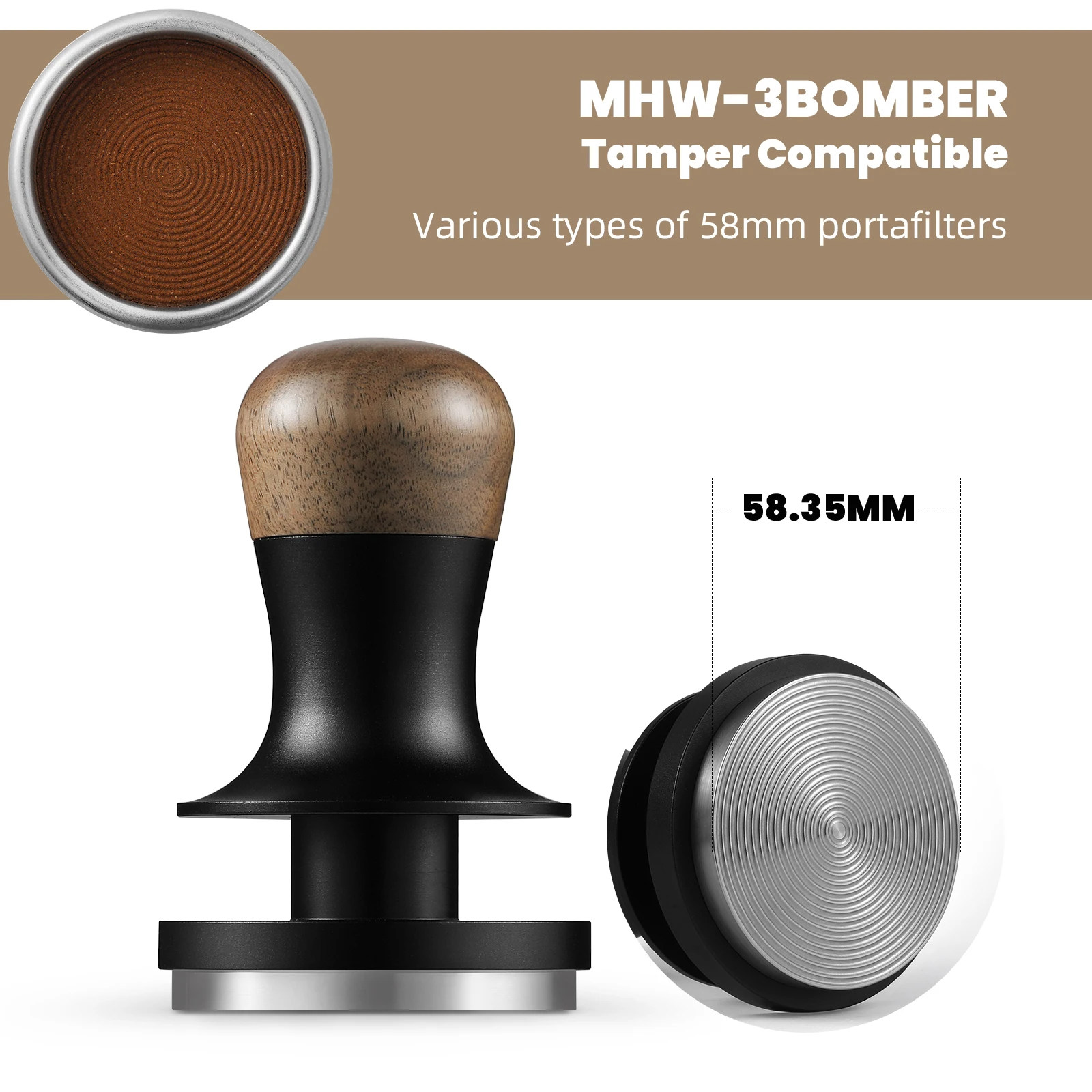 Imagem -02 - Tamper de Café de Pressão Constante 30lbs com Bases Substituíveis 58.35 mm Espresso Ferramentas Barista Acessórios de Café