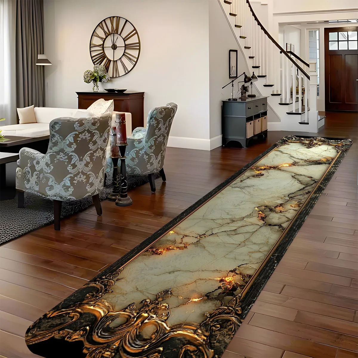 1pc Marble‑Pattern Printed Long Runner Rug, Home Decor Floor Mat for Bathroom, Bathtub, Hallway, Balcony, Bedroom, Entryway
