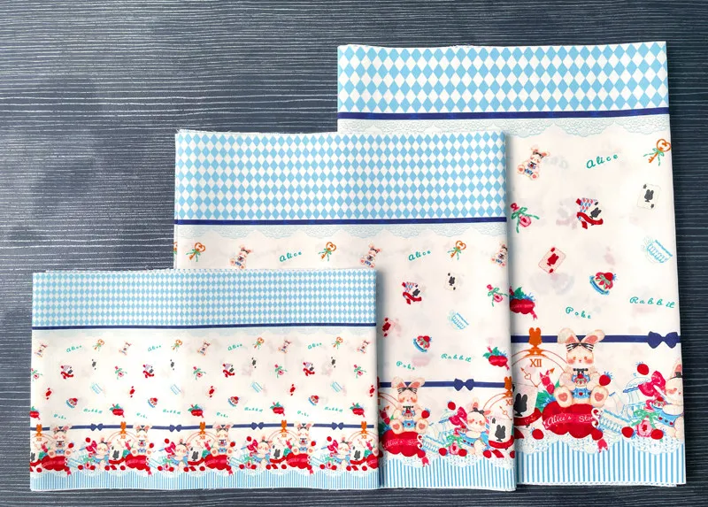 Blue Alice Rabbit BJD Fabric - Lolita All-Over Print