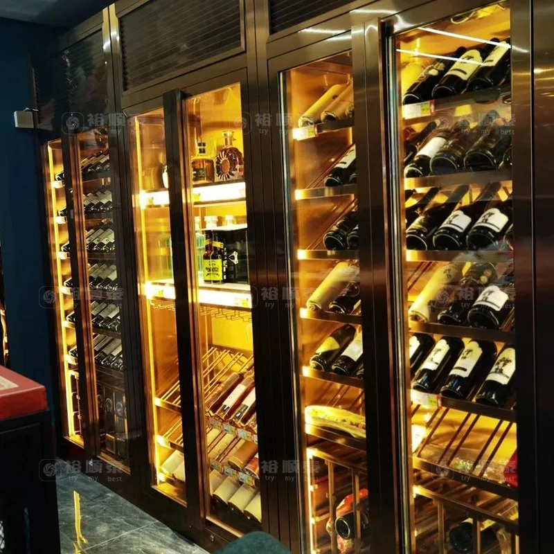 Hotel restaurant wine cellar floor-to-ceiling red wine display cabinet light luxury stainless steel constant temperature and hum