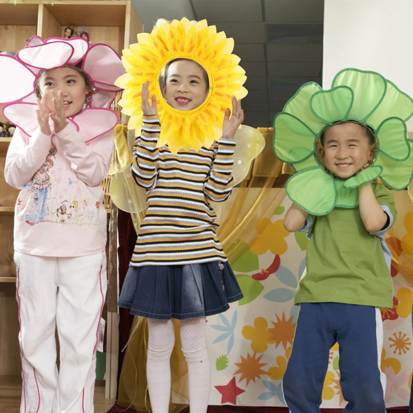 

Creative Sunflower Headgear 42Cm Toddler Pattern Funny Face Cover Party Supplies Sports Game Decor Accessory Novelty Head Cover