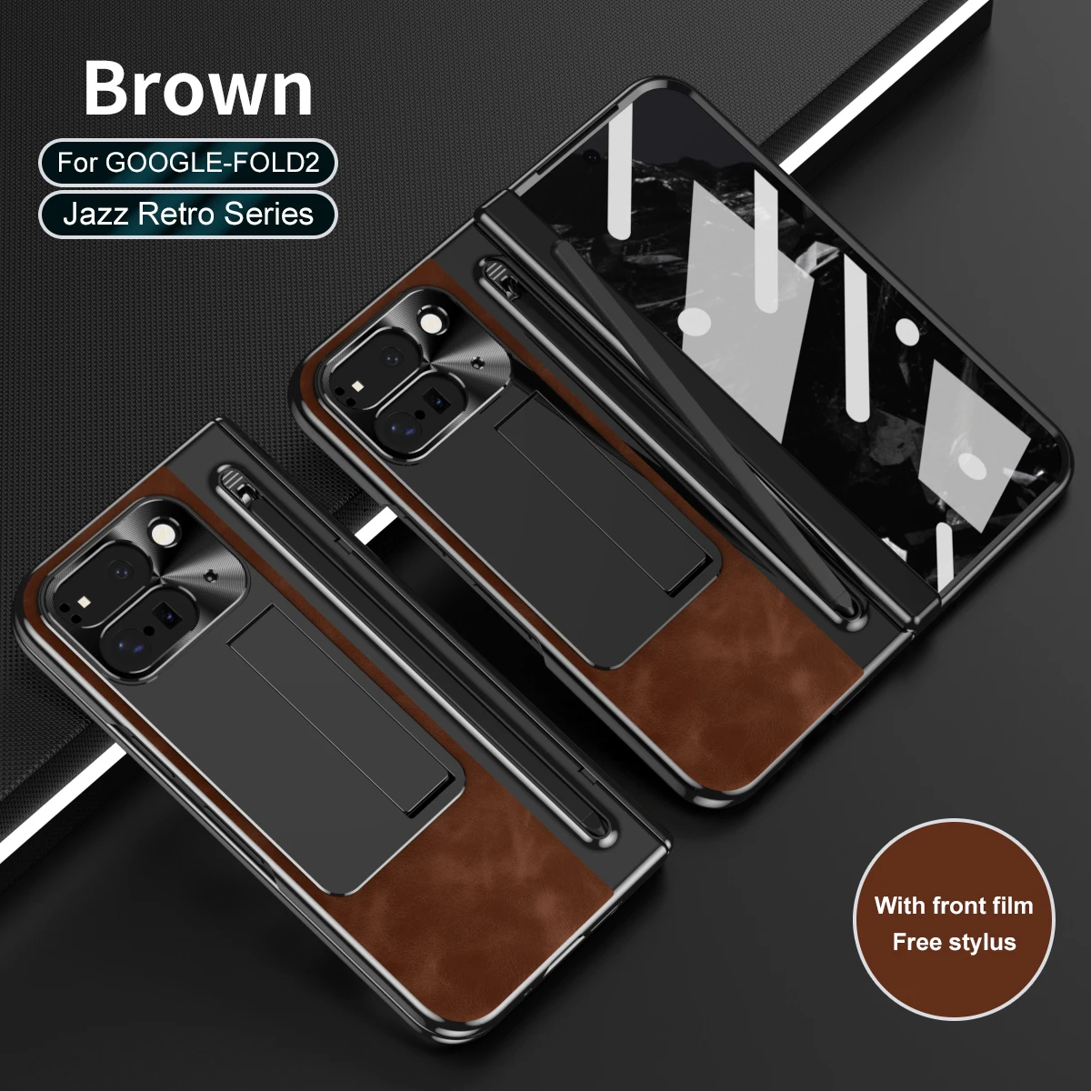 With Touch Pen For Google Pixel Fold 2 Case Leather Hinge Folding Cover Stand 360 Full Screen Protection Tempered Glass Film