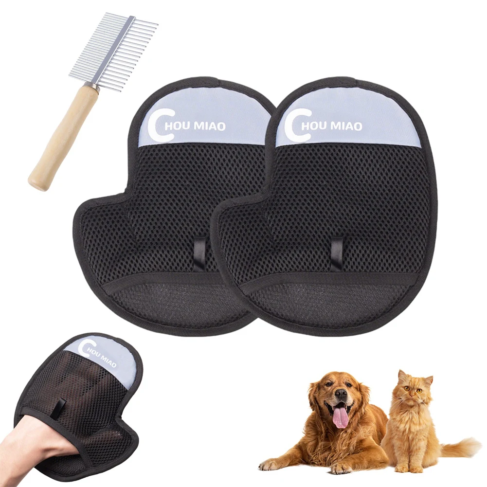 

2PCS Electrostatic Pet Hair Removal Gloves with Comb Cat Grooming Gloves Reusable Cat & Dog Hair Remover