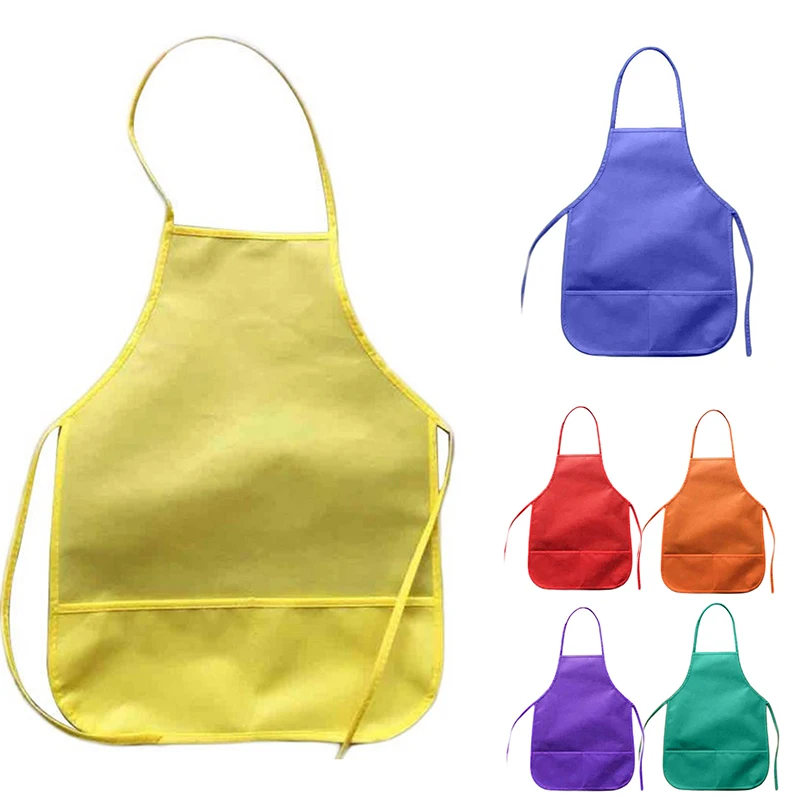 

1Pc Children's Fabric Aprons With Pockets Colorful Kitchen Classroom Child Painting Cooking Non-woven Fabric Toddler Clean Apron