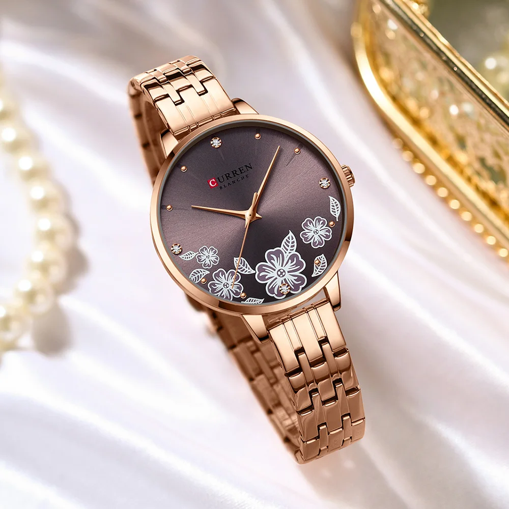 CURREN-relojes de acero inoxidable para mujer, reloj de cuarzo ultrafino, romántico, a la moda