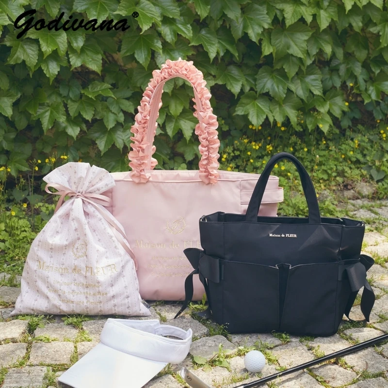 Borsa a tracolla in stile giapponese borsa a tracolla portatile dolce con fiocco in tessuto di Nylon impermeabile borse da donna per ragazze