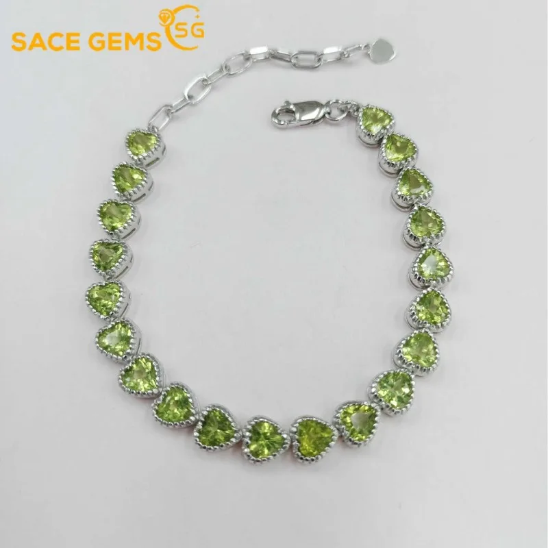 

SACE GEMS Newl 925 Sterling Silver 5mm Natural Peridot Gemstone Bracelrts for Women Engagement Cocktail Party Fine Jewelry