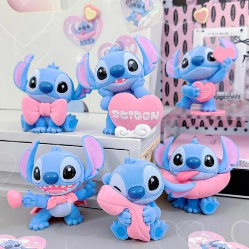 

Disney Stitch Sweet Pink Series Blind Box Flocking Doll Cute Stitch Action Figure Mystery Box Surprise Collectible Toy Girl Gift