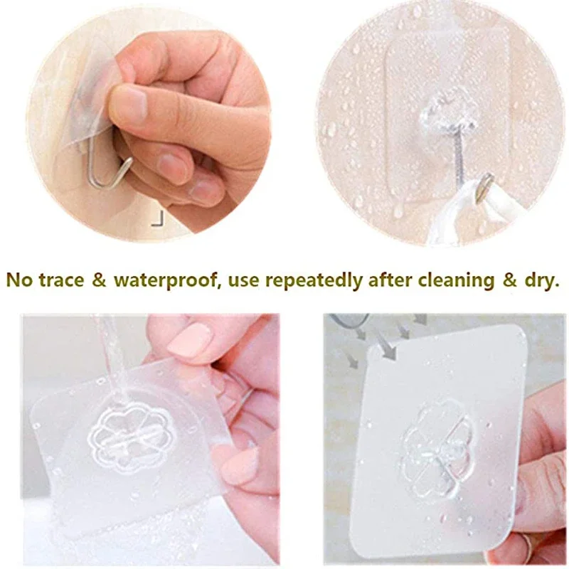 10PCS Transparent Stainless Steel Hook Strong Self Adhesive Hooks Key Storage Hanger for Kitchen Bathroom Door Wall wholesale