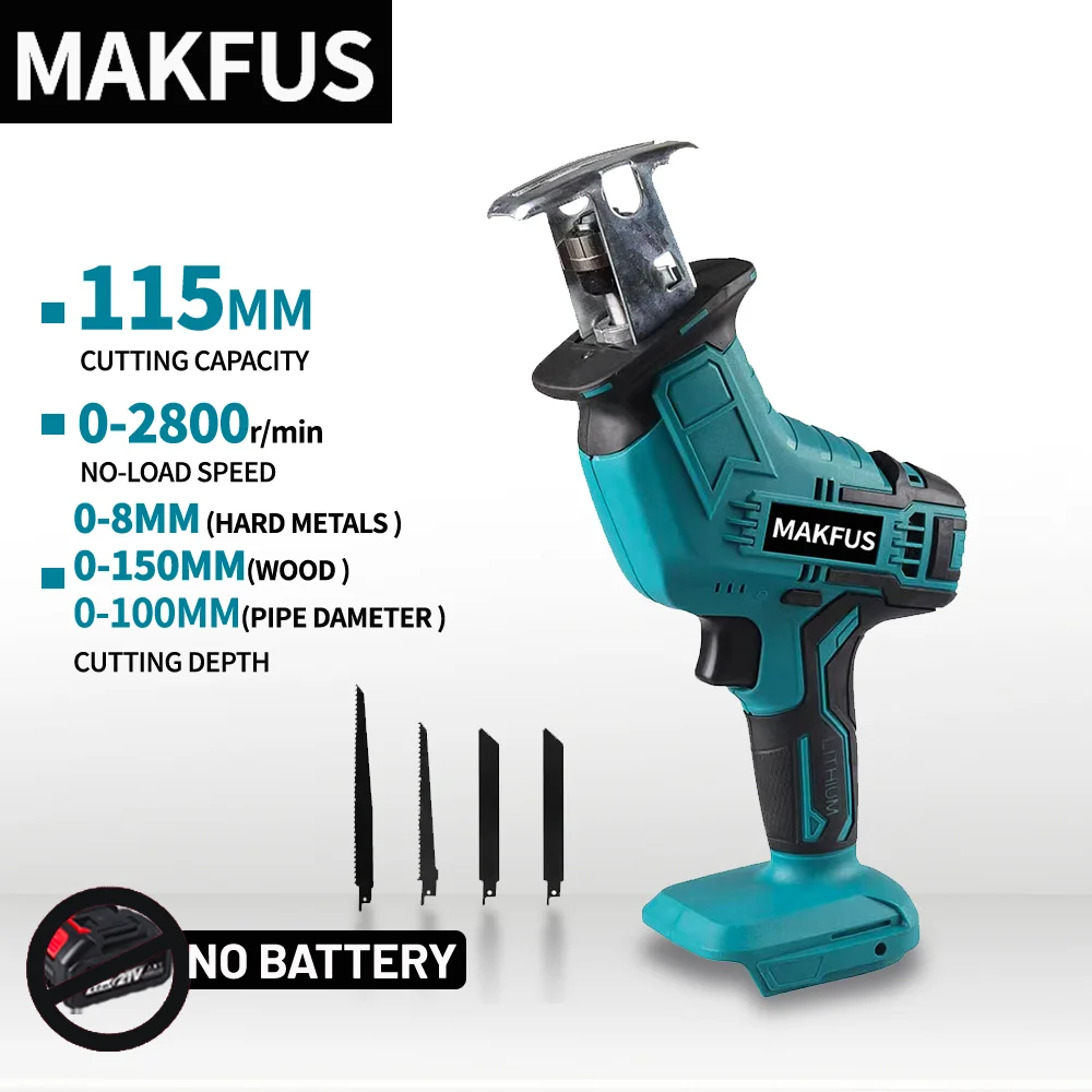 makfus-コードレス電動レシプロソー、木材・金属・肉切断用ソー、4枚刃付き、マキタバッテリー対応