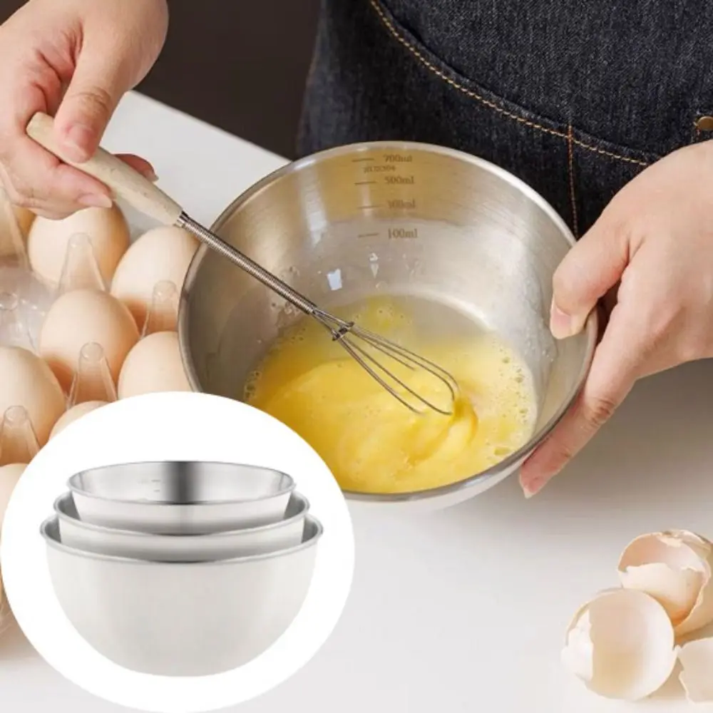 

304 Stainless Steel Salad Mixing Bowl Sets Anti-scalding Large Capacity Kitchen Storage Bowls Solid Construction With Scale